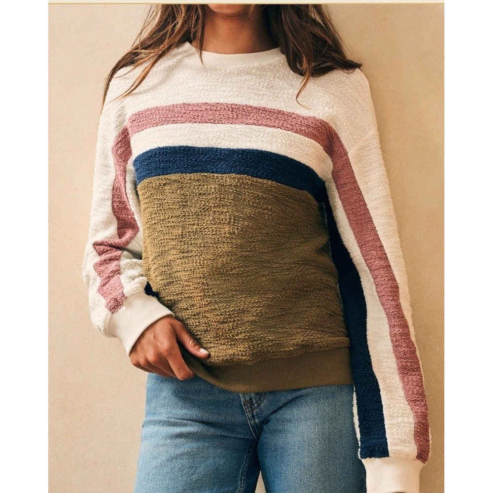 Faherty Vista Stripe Terry Pullover Sweater Sweatshirt Oversized Casual Retro XS